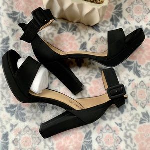 New Women Black Chunky Ankle Stap High Heels